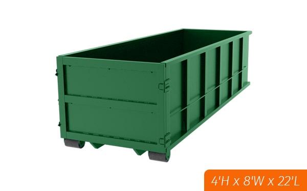 you can rent twenty yard dumpsters for a duration of 7-10 days typically