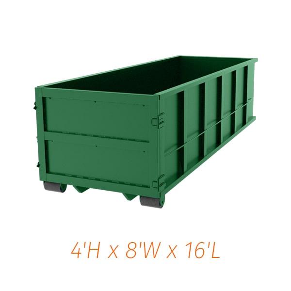 we offer multiple 15-yard dumpsters for rent for larger commercial projects